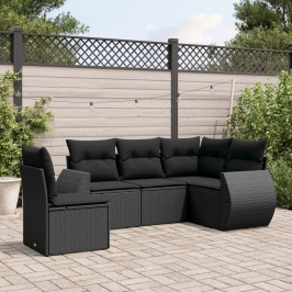 Set de muebles de jardín 5 pzas y cojines ratán sintético negro