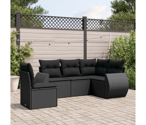 Set de muebles de jardín 5 pzas y cojines ratán sintético negro