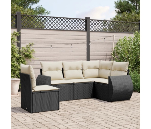 Set de muebles de jardín 5 pzas y cojines ratán sintético negro