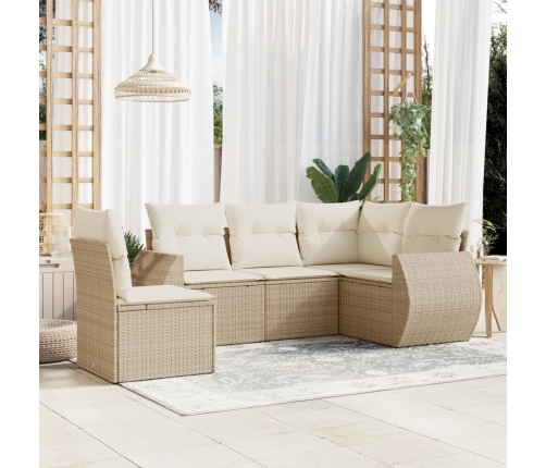 Juego de sofás jardín con cojines 5 pzas ratán sintético beige