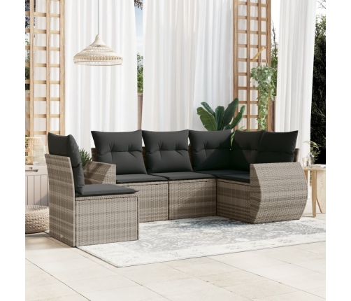 Set de sofás jardín y cojines 5 pzas ratán sintético gris claro