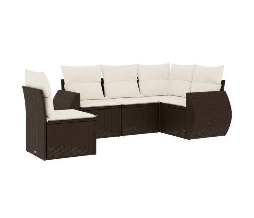 Set comedor de jardín 5 piezas y cojines ratán sintético marrón