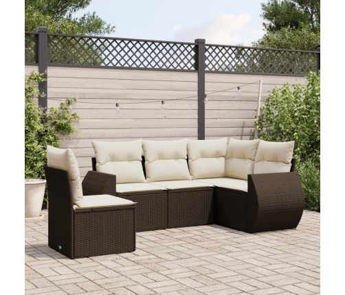 Set comedor de jardín 5 piezas y cojines ratán sintético marrón