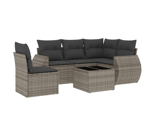 Set de muebles de jardín 6 pzas y cojines ratán sintético gris