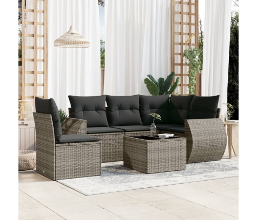 Set de muebles de jardín 6 pzas y cojines ratán sintético gris