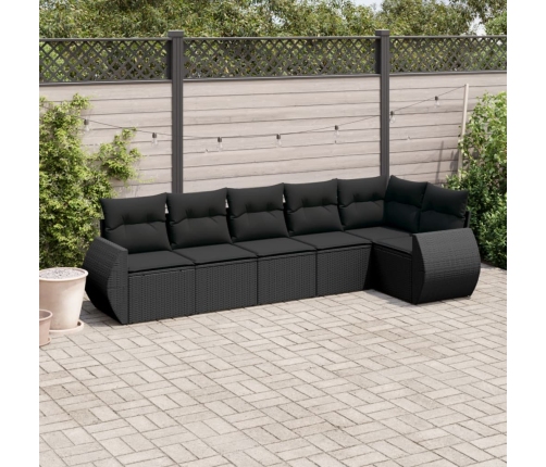 Set de sofás de jardín 6 piezas y cojines ratán sintético negro