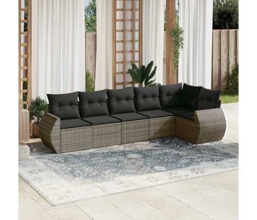 Set de muebles de jardín 6 pzas y cojines ratán sintético gris