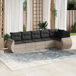 Set de sofás de jardín 6 pzas y cojines ratán sintético gris