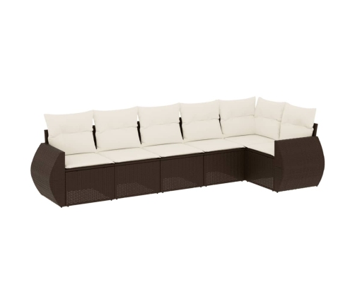 Set sofás de jardín 6 piezas y cojines ratán sintético marrón
