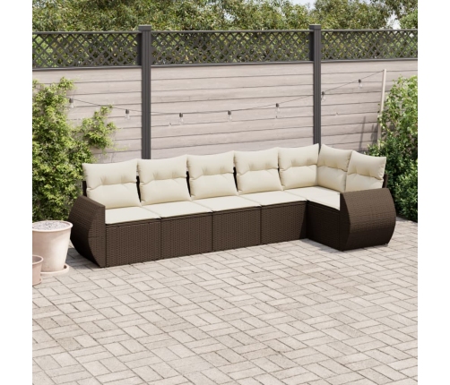 Set sofás de jardín 6 piezas y cojines ratán sintético marrón