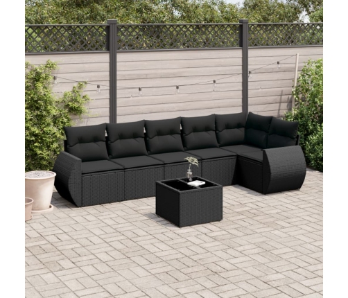 Set de comedor de jardín 7 pzas y cojines ratán sintético negro