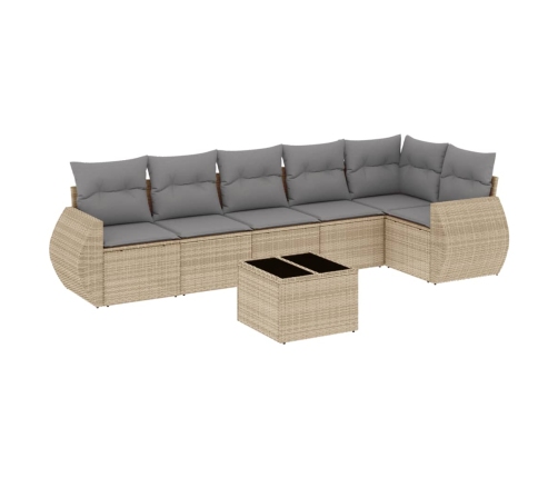 Set sofás de jardín 7 piezas y cojines ratán sintético beige