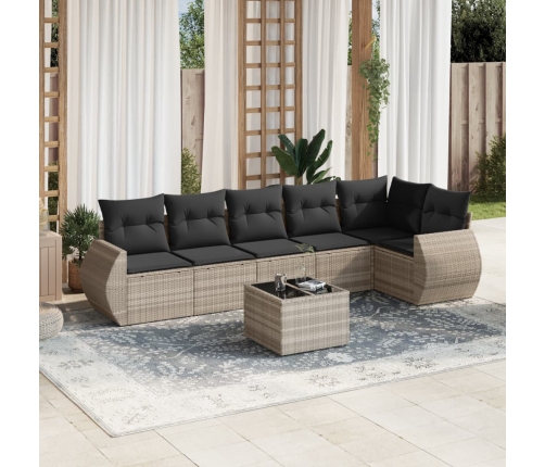 Set de sofás de jardín 7 pzas con cojines ratán PE gris claro