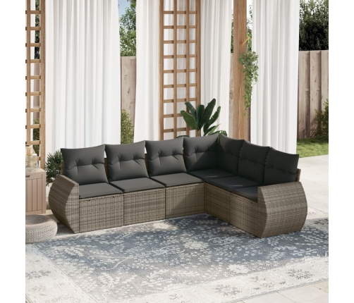 Set de muebles de jardín 6 pzas y cojines ratán sintético gris