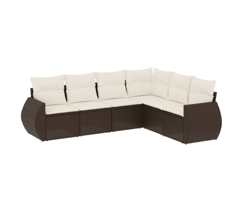Set sofás de jardín 6 piezas y cojines ratán sintético marrón
