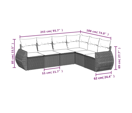Set sofás de jardín 6 piezas y cojines ratán sintético marrón