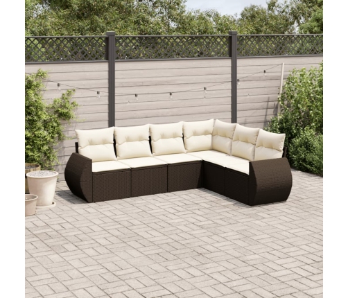 Set sofás de jardín 6 piezas y cojines ratán sintético marrón