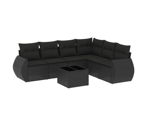 Set de comedor de jardín 7 pzas y cojines ratán sintético negro