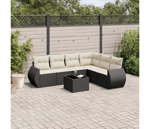 Set de comedor de jardín 7 pzas y cojines ratán sintético negro