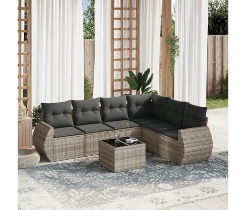 Set de sofás de jardín 7 pzas con cojines ratán PE gris claro