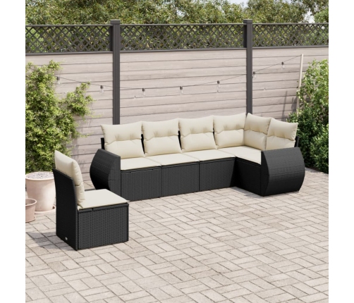 Set de sofás de jardín 6 piezas y cojines ratán sintético negro