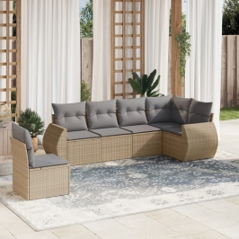 Juego de sofás jardín con cojines 6 pzas ratán sintético beige