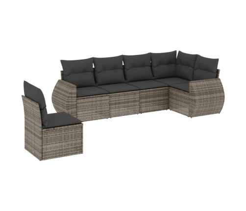 Set de muebles de jardín 6 pzas y cojines ratán sintético gris