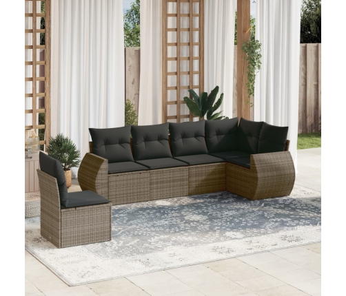 Set de muebles de jardín 6 pzas y cojines ratán sintético gris