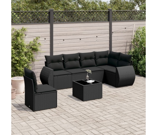 Set de comedor de jardín 7 pzas y cojines ratán sintético negro