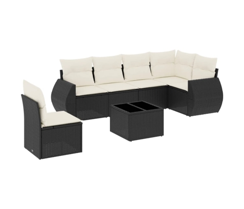 Set de comedor de jardín 7 pzas y cojines ratán sintético negro