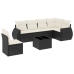 Set de comedor de jardín 7 pzas y cojines ratán sintético negro