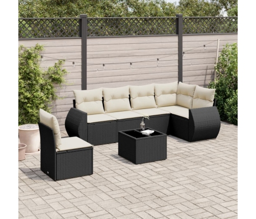 Set de comedor de jardín 7 pzas y cojines ratán sintético negro