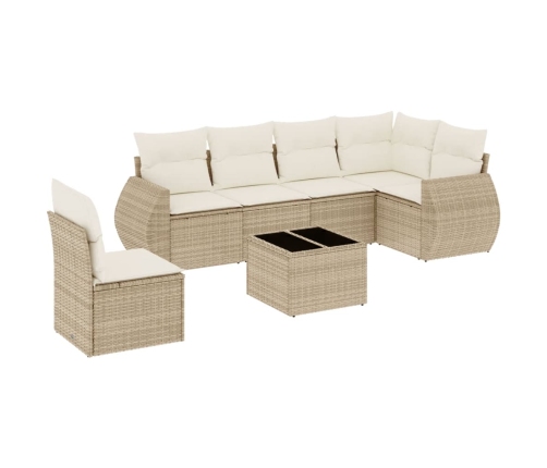 Set sofás de jardín 7 piezas y cojines ratán sintético beige