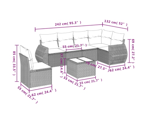 Set sofás de jardín 7 piezas y cojines ratán sintético beige