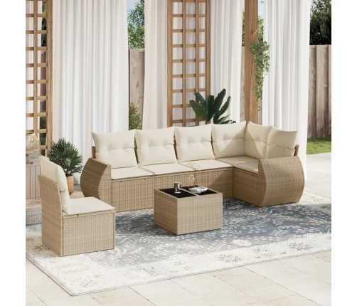 Set sofás de jardín 7 piezas y cojines ratán sintético beige