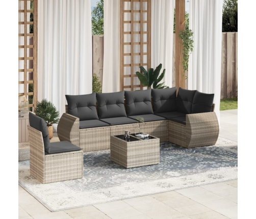 Set de sofás de jardín 7 pzas con cojines ratán PE gris claro
