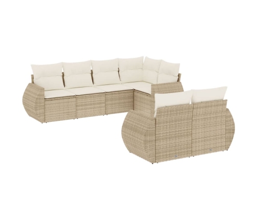 Set sofás de jardín 7 piezas y cojines ratán sintético beige