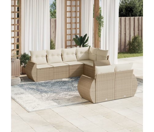 Set sofás de jardín 7 piezas y cojines ratán sintético beige