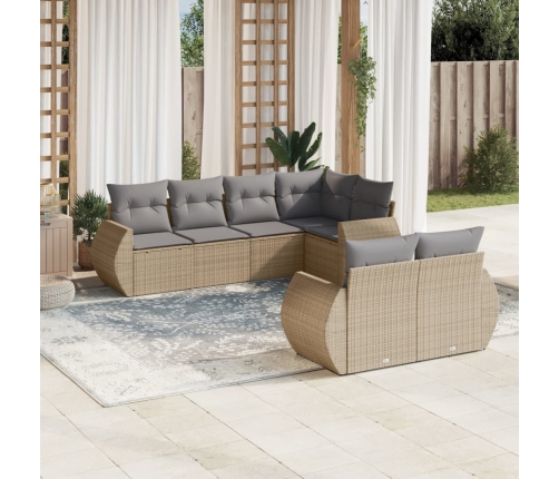 Set sofás de jardín 7 piezas y cojines ratán sintético beige