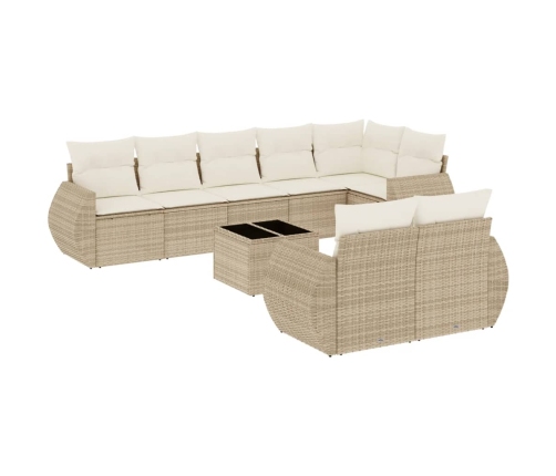 Set de sofás de jardín 9 pzas con cojines ratán sintético beige