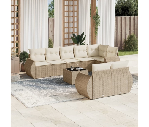 Set de sofás de jardín 9 pzas con cojines ratán sintético beige