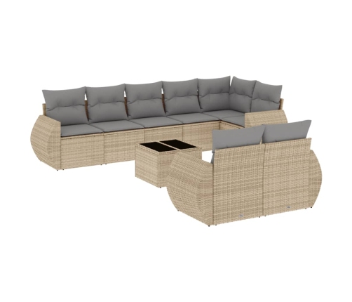 Set de sofás de jardín 9 pzas con cojines ratán sintético beige