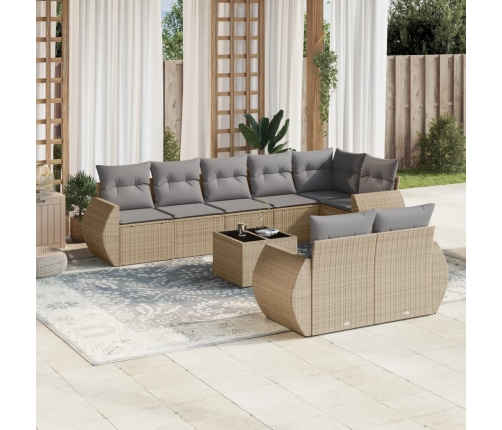 Set de sofás de jardín 9 pzas con cojines ratán sintético beige