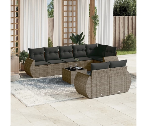 Set de muebles de jardín 9 pzas y cojines ratán sintético gris