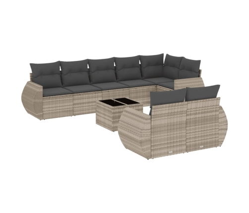 Set muebles jardín 9 pzas y cojines ratán sintético gris claro