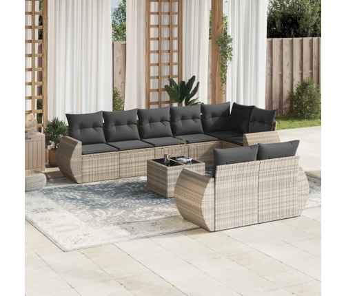 Set muebles jardín 9 pzas y cojines ratán sintético gris claro