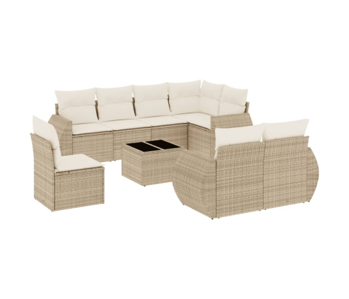 Set de sofás de jardín 9 pzas con cojines ratán sintético beige