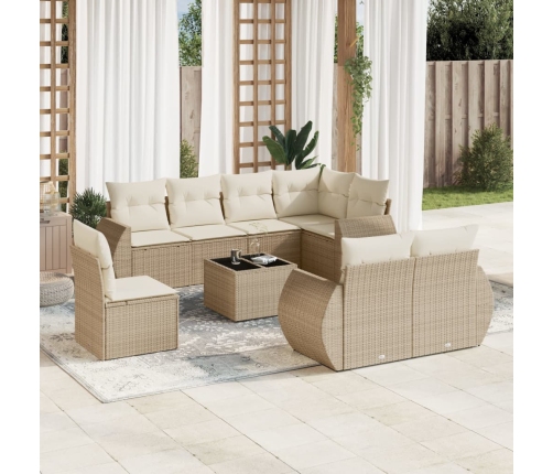 Set de sofás de jardín 9 pzas con cojines ratán sintético beige