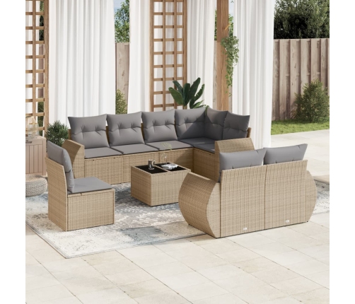 Set de sofás de jardín 9 pzas con cojines ratán sintético beige