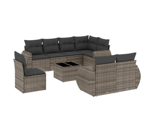 Set de muebles de jardín 9 pzas y cojines ratán sintético gris